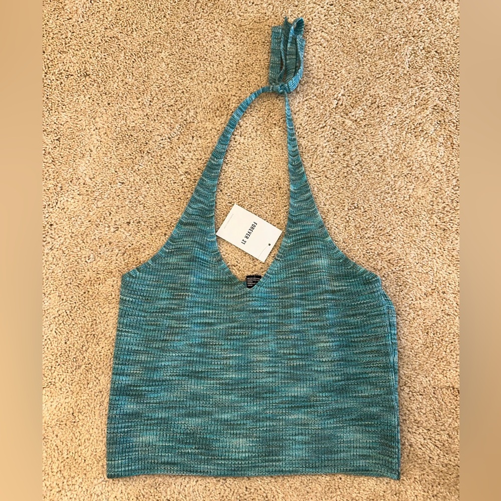 FOREVER 21 Teal and Green Multicolor Sweater Halter Top